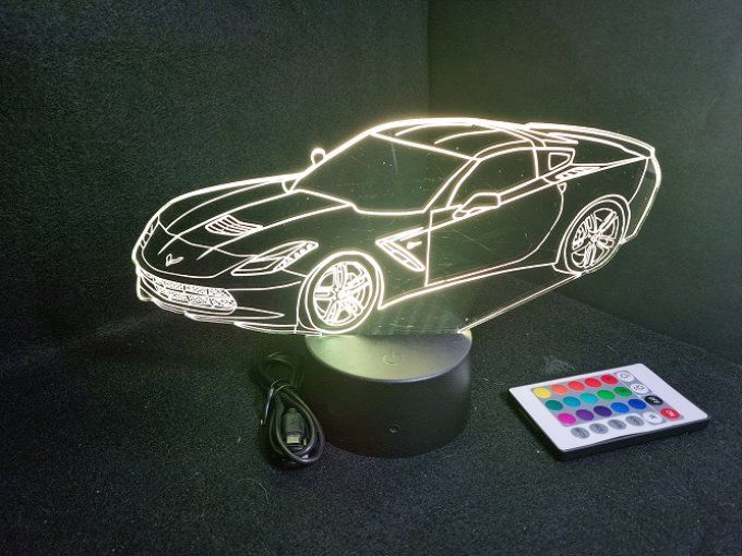 Lampe led 3D Chevrolet Corvette, voiture, veilleuse, chevet, cadeau, déco, illusion