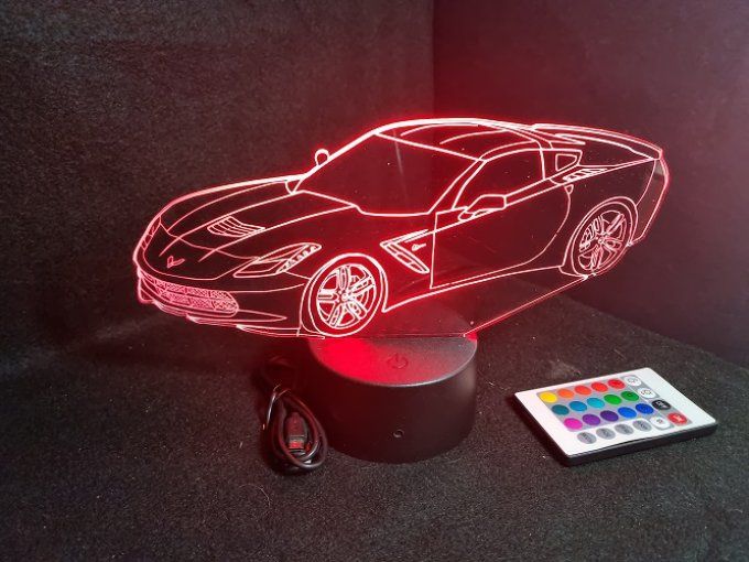 Lampe led 3D Chevrolet Corvette, voiture, veilleuse, chevet, cadeau