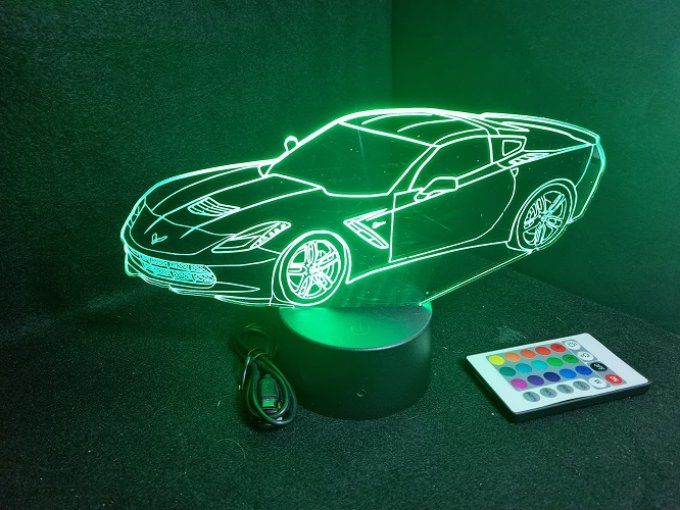 Lampe led 3D Chevrolet Corvette, voiture, veilleuse, chevet, cadeau