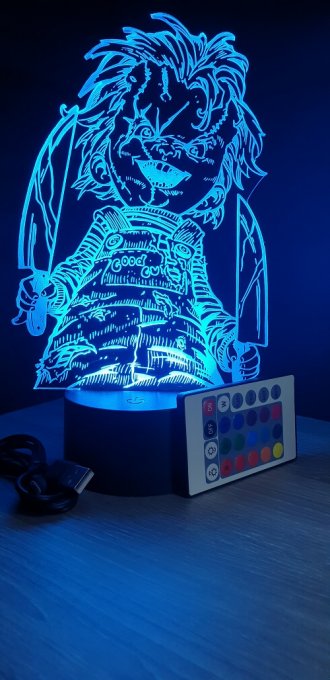 Lampe led 3D Chucky, Horreur, veilleuse, chevet, néon, idée cadeau, déco, illusion, bureau, lumière