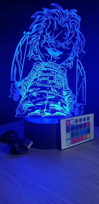 Lampe led 3D Chucky, Horreur, veilleuse, chevet, néon, idée cadeau, déco, illusion, bureau, lumière