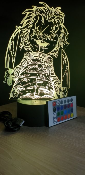 Lampe led 3D Chucky, Horreur, veilleuse, chevet, néon, idée cadeau, déco, illusion, bureau, lumière