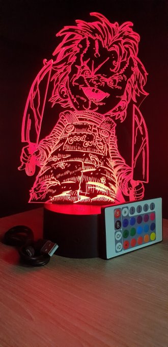 Lampe led 3D Chucky, Horreur, veilleuse, chevet, néon, idée cadeau, déco, illusion, bureau, lumière
