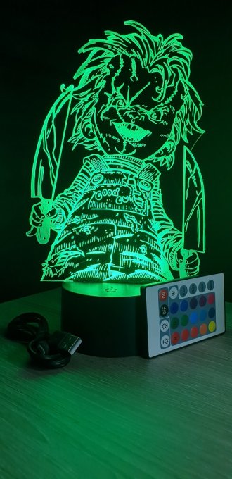 Lampe led 3D Chucky, Horreur, veilleuse, chevet, néon, idée cadeau, déco, illusion, bureau, lumière