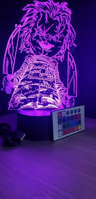 Lampe led 3D Chucky, Horreur, veilleuse, chevet, néon, idée cadeau, déco, illusion, bureau, lumière