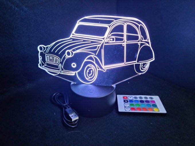 Lampe led 3D Citroën 2CV, décapotable, retro, voiture, veilleuse