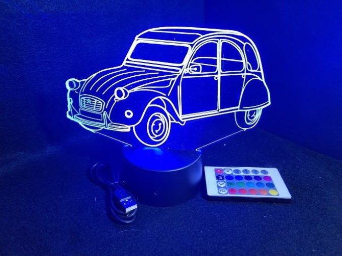 Lampe led 3D Citroën 2CV, décapotable, retro, voiture, veilleuse