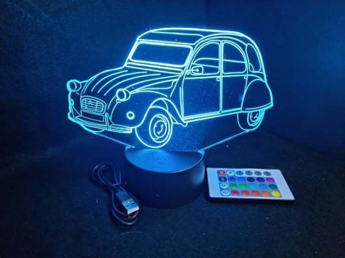 Lampe led 3D Citroën 2CV, retro, voiture, veilleuse, chevet, cadeau