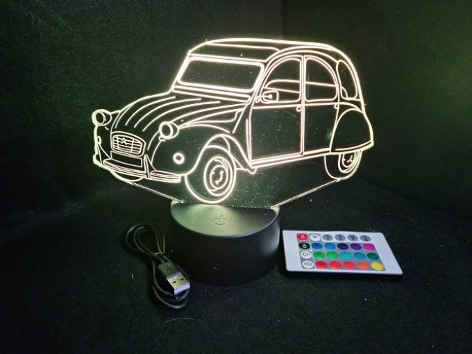 Lampe led 3D Citroën 2CV, décapotable, retro, voiture, veilleuse