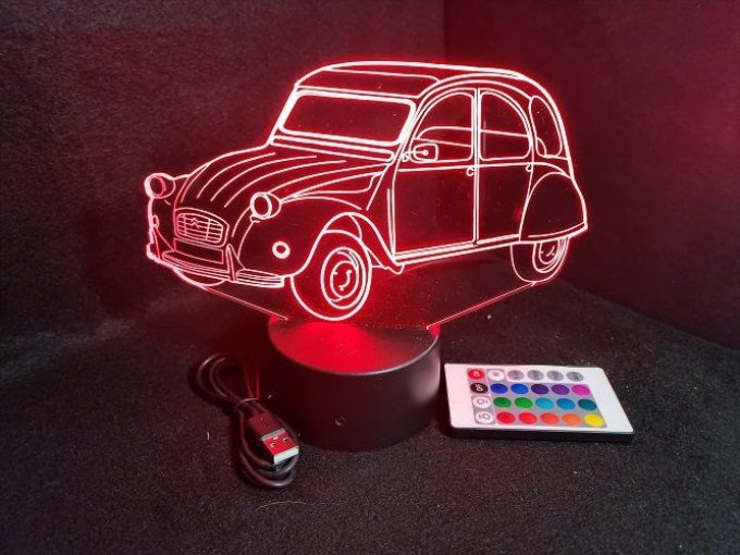 Lampe led 3D Citroën 2CV, décapotable, retro, voiture, veilleuse