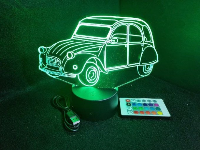 Lampe led 3D Ciroën 2CV, retro, voiture, veilleuse, chevet, cadeau, déco, illusion
