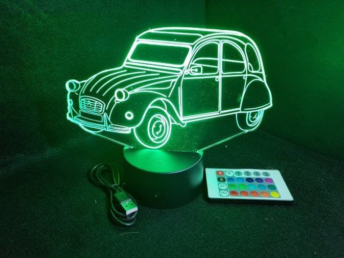 Lampe led 3D Citroën 2CV, décapotable, retro, voiture, veilleuse