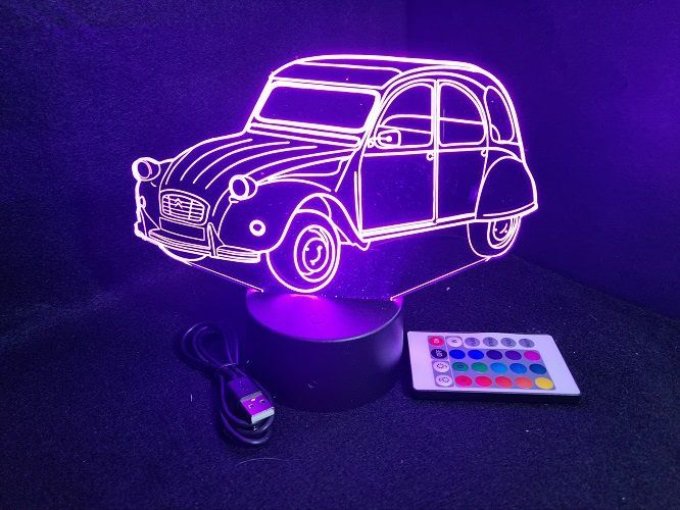 Lampe led 3D Citroën 2CV, décapotable, retro, voiture, veilleuse