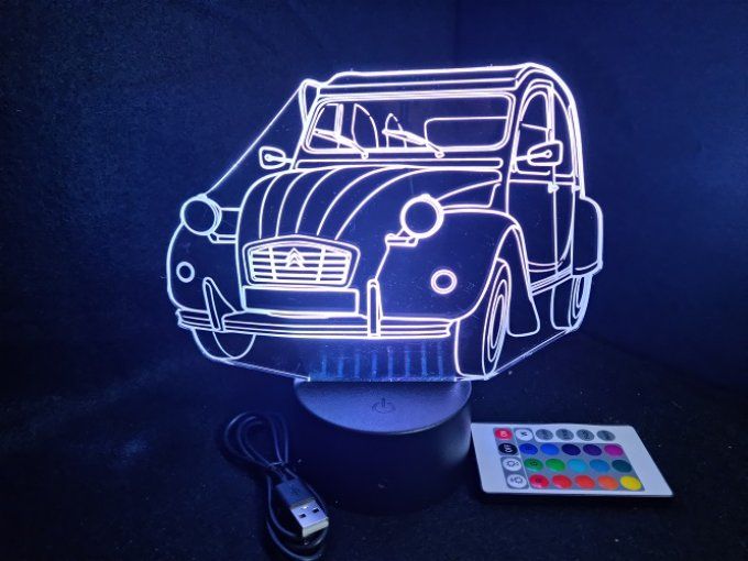 Lampe led 3D Ciroën 2CV, retro, voiture, veilleuse, chevet, cadeau, déco, illusion