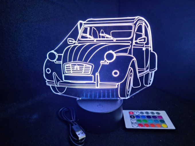 Lampe led 3D Citroën 2CV, décapotable, retro, voiture, veilleuse