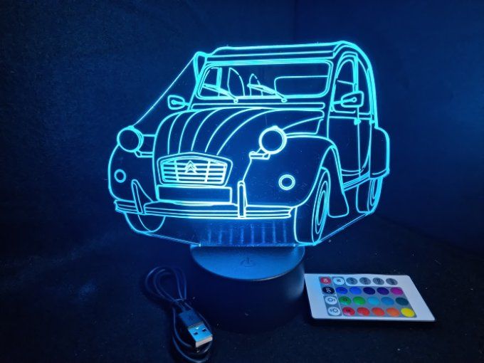 Lampe led 3D Ciroën 2CV, retro, voiture, veilleuse, chevet, cadeau, déco, illusion