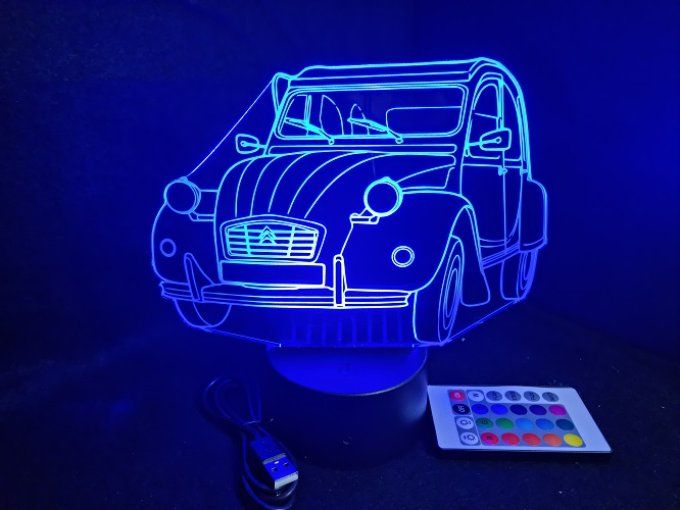 Lampe led 3D Ciroën 2CV, retro, voiture, veilleuse, chevet, cadeau, déco, illusion