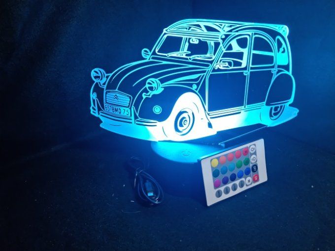 Lampe led 3D Ciroën 2CV, décapotable, retro, voiture, veilleuse, chevet, cadeau, déco, illusion