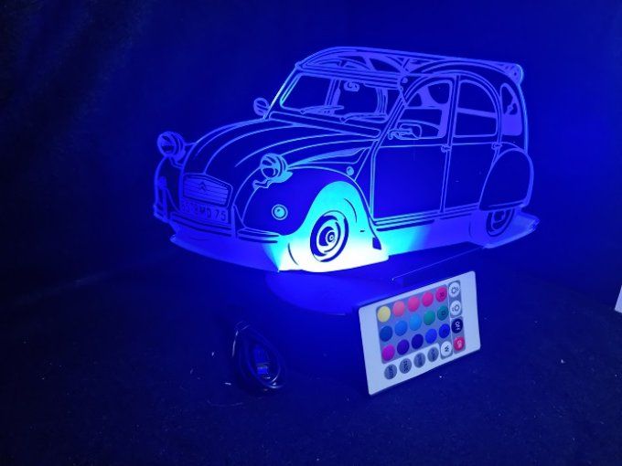 Lampe led 3D Ciroën 2CV, décapotable, retro, voiture, veilleuse, chevet, cadeau, déco, illusion