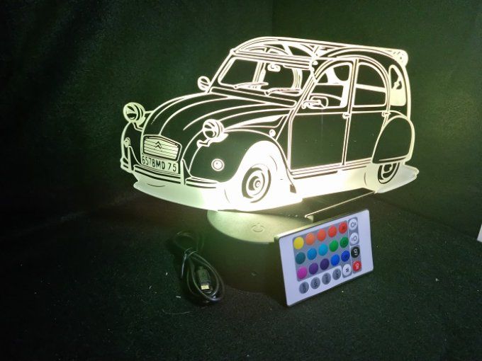 Lampe led 3D Ciroën 2CV, décapotable, retro, voiture, veilleuse, chevet, cadeau, déco, illusion