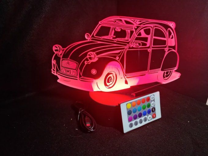 Lampe led 3D Ciroën 2CV, décapotable, retro, voiture, veilleuse, chevet, cadeau, déco, illusion