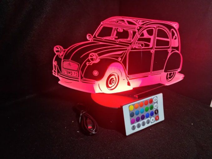 Lampe led 3D Citroën 2CV, décapotable, retro, chevet, cadeau, déco