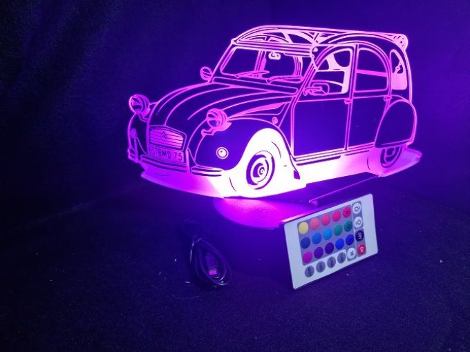 Lampe led 3D Ciroën 2CV, décapotable, retro, voiture, veilleuse, chevet, cadeau, déco, illusion