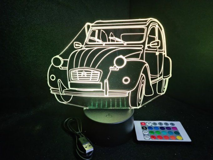 Lampe led 3D Ciroën 2CV, retro, voiture, veilleuse, chevet, cadeau, déco, illusion