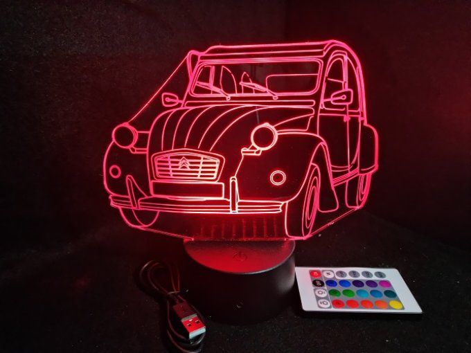 Lampe led 3D Ciroën 2CV, retro, voiture, veilleuse, chevet, cadeau, déco, illusion