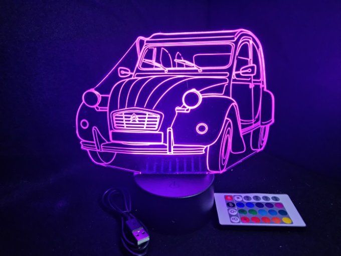 Lampe led 3D Ciroën 2CV, retro, voiture, veilleuse, chevet, cadeau, déco, illusion