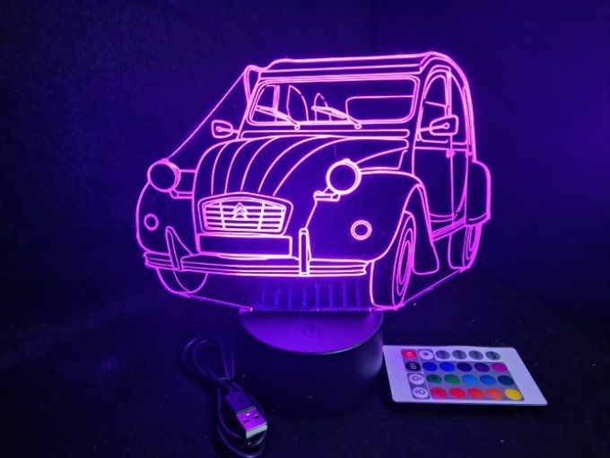 Lampe led 3D Citroën 2CV, décapotable, retro, voiture, veilleuse