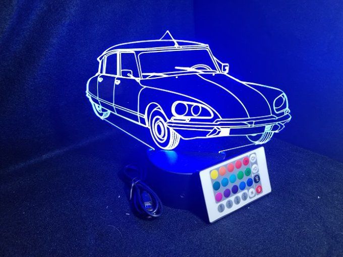 Lampe led 3D Ciroën DS, retro, voiture, veilleuse, chevet, cadeau, déco, illusion