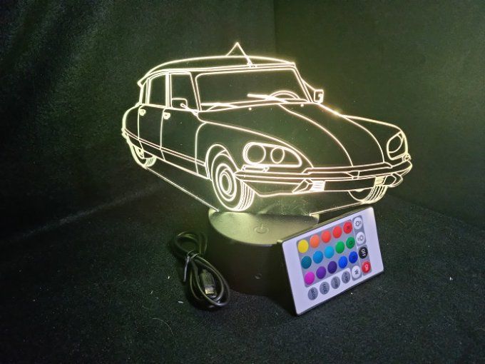 Lampe led 3D Ciroën DS, retro, voiture, veilleuse, chevet, cadeau, déco, illusion