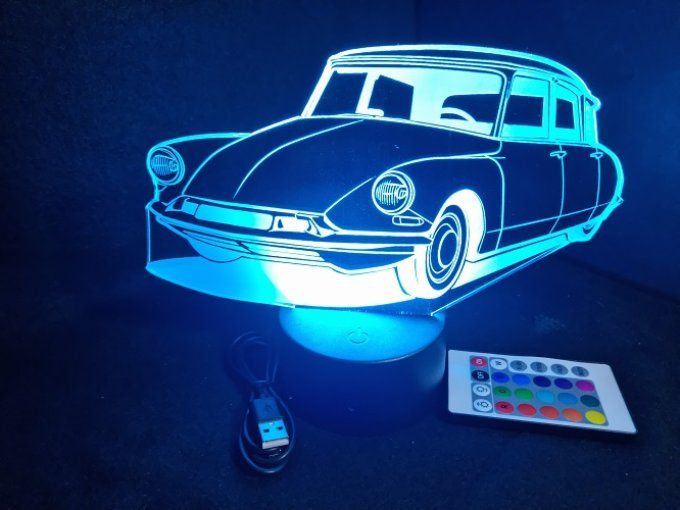 Lampe led 3D Ciroën DS, retro, voiture, veilleuse, chevet, cadeau, déco, illusion