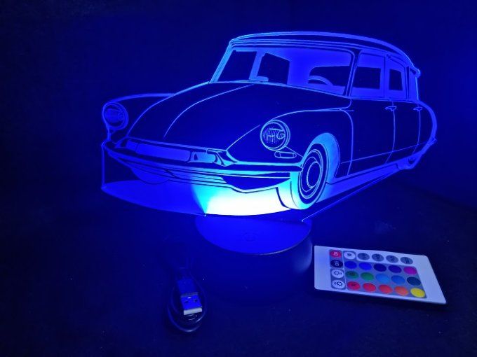 Lampe led 3D Ciroën DS, retro, voiture, veilleuse, chevet, cadeau, déco, illusion