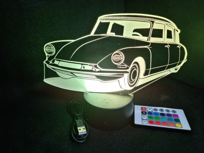Lampe led 3D Ciroën DS, retro, voiture, veilleuse, chevet, cadeau, déco, illusion
