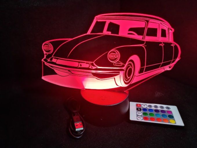 Lampe led 3D Ciroën DS, retro, voiture, veilleuse, chevet, cadeau, déco, illusion