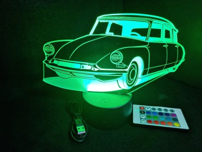 Lampe led 3D Ciroën DS, retro, voiture, veilleuse, chevet, cadeau, déco, illusion