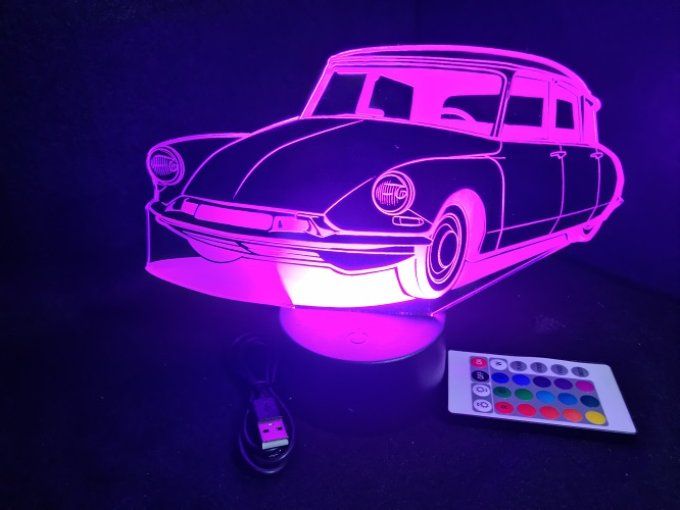 Lampe led 3D Ciroën DS, retro, voiture, veilleuse, chevet, cadeau, déco, illusion