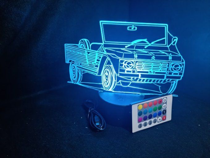 Lampe led 3D Ciroën Mehari, retro, voiture, veilleuse, chevet, cadeau, déco, illusion