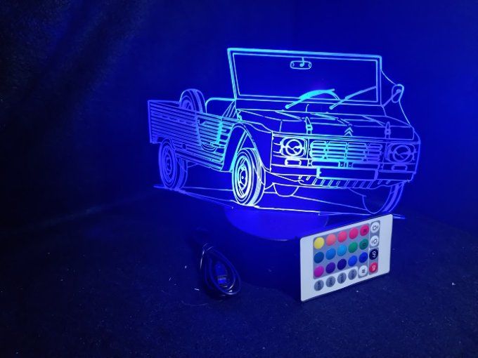 Lampe led 3D Ciroën Mehari, retro, voiture, veilleuse, chevet, cadeau, déco, illusion