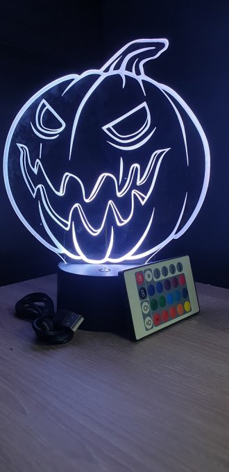 Lampe led 3D Citrouille, veilleuse, chevet, néon, idée cadeau, déco, illusion, bureau, lumière 