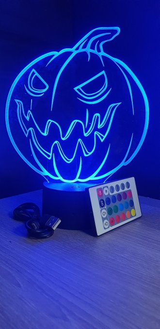 Lampe led 3D Citrouille, veilleuse, néon, déco, illusion, lumière 