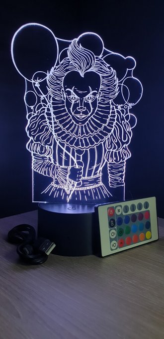 Lampe led 3D ça, clown, veilleuse, chevet, cadeau, déco, illusion