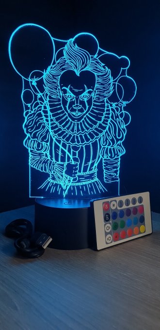 Lampe led 3D ça, clown, veilleuse, chevet, cadeau, déco, illusion