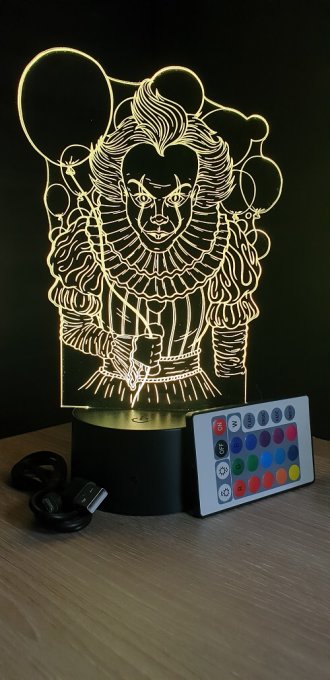 Lampe led 3D Clown ça, veilleuse, chevet, néon, idée cadeau, déco, illusion, bureau, lumière