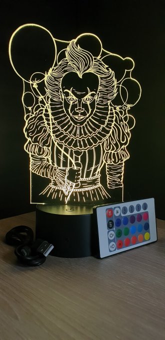 Lampe led 3D ça, clown, veilleuse, chevet, cadeau, déco, illusion