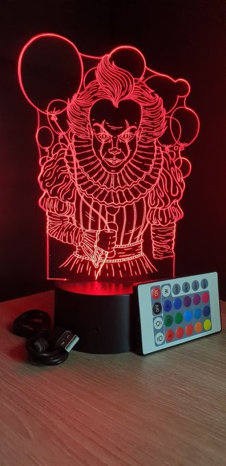 Lampe led 3D Clown ça, veilleuse, chevet, néon, idée cadeau, déco, illusion, bureau, lumière
