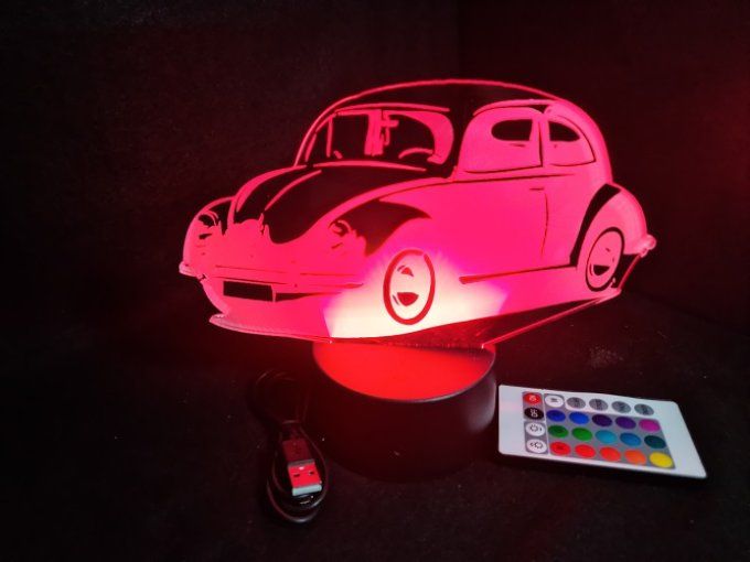 Lampe led 3D Coccinelle Volkswagen, voiture, veilleuse, chevet, cadeau