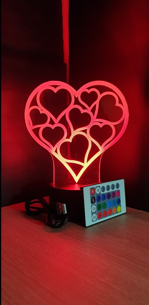 Lampe led 3d Cœur, amour, veilleuse, chevet, éclairage, personnalisé